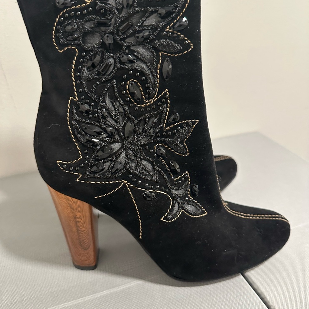 New Real suede and leather , lined , Elegant Black Embellished Women's Boots, 39